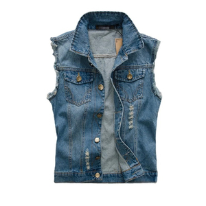 Respirant de haute qualité hommes grande taille avec grande poche gilets moto motard Punk haut coton sans manches hommes Denim gilet bas prix - Product Image 3