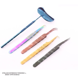 Espejo de extensión de pestañas de injerto, espejos de pestañas de acero inoxidable de mano, espejo de maquillaje Superior con pinzas para pestañas - Product Image 1