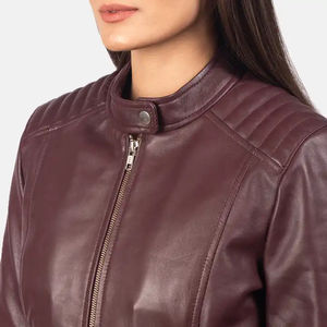 Women's Fitted Leather Jacket with Satin and Premium <b>Genuine</b> Leather Slim-Fit Design Cotton Filling for Modern Look - Product Image 6