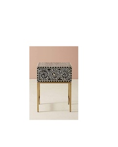 Table basse à tiroirs en os incrusté, meuble en bois artisanal au design esthétique sophistiqué - Product Image 5