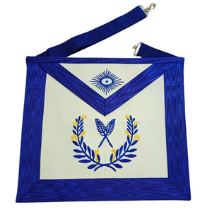 Tablier de secrétaire de loge bleu maçonnique: similicuir avec emblème brodé - Product Image 1
