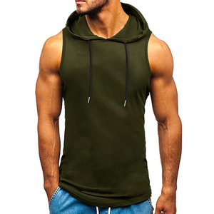 Meilleure vente sans manches en gros sweats à capuche couleur unie teinture hommes sans manches sweat à capuche zippé sweat personnalisé sans manches sweats à capuche de gymnastique - Product Image 1