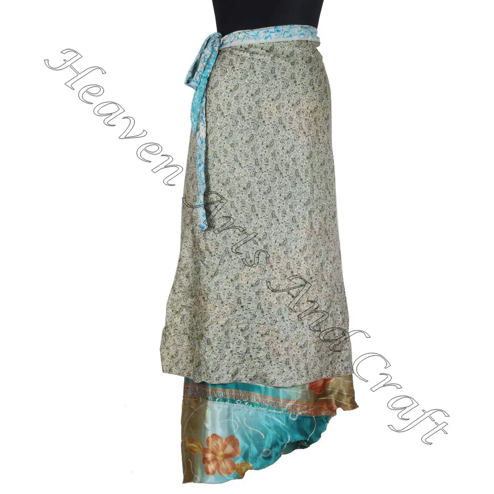 Fashion terbaru wanita seksi bungkus panjang rok/100% rok bungkus panjang sutra pakaian wanita Vintage Sari sutra panjang bungkus