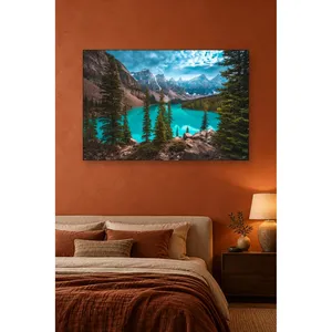 Impression sur toile du lac de montagne turquoise Fida entouré de piniers - Product Image 5
