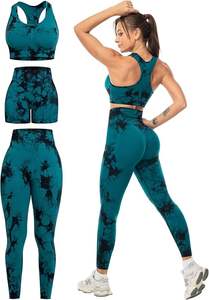 Women's Workout Sets 2-Piece High Waisted Seamless Leggings Crisscross <b>Straps</b> Padded Stretchy Sports <b>Bra</b> Front High Support Plus - Product Image 3