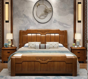 เตียงแกะสลักอย่างหรูหรา สีทองโบราณ ดีไซน์ประณีต ตกแต่งอย่างอลังการ สไตล์ราชวงศ์ดั้งเดิม พร้อมโต๊ะข้างเตียงเข้าชุด - Product Image 2
