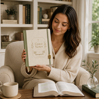 LABON Ensemble de carnets de notes Grace Notes bicolore vert sauge avec dorure à chaud, carnet d'étude biblique et livre de prières en lin à couverture rigide, coffret cadeau