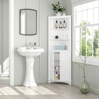 Armoire d'angle haute de rangement de salle de bain autoportante avec deux portes et des étagères à trois niveaux