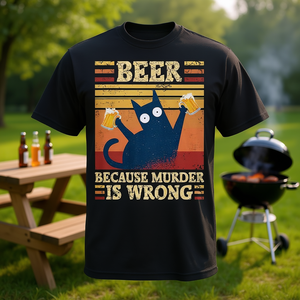 Camiseta con diseño vintage de Beer Because Murder Is Wrong Cat, camiseta negra para hombre - Product Image 3
