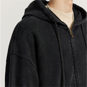 Sweat à capuche surdimensionné à fermeture éclair intégrale en coton lourd, lavage à l'acide, sur mesure pour hommes, streetwear, OEM ODM, usine, étiquette privée, approvisionnement 2026 - Product Image 6