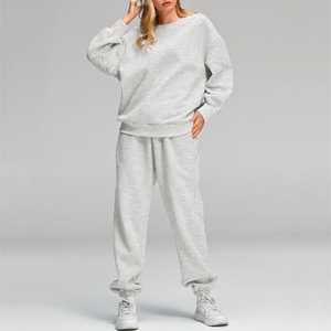 Costume de jogging femmes 100% coton deux pièces ensemble décontracté survêtement ensemble Streetwear pleine longueur col rond pull survêtement ensemble pour les femmes - Product Image 4