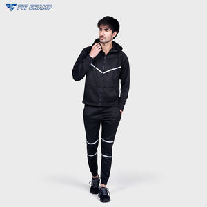 ชุดกีฬาลำลองสำหรับผู้ชายสีทึบมีฮู้ดและกางเกงชุดติดตามชุด100% ผ้าฝ้ายเป็นมิตรกับสิ่งแวดล้อมคุณลักษณะโลโก้สำหรับยิม - Product Image 4