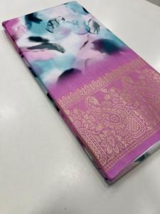 Nouveau lancement élégant soie Faux Georgette Border Sarees avec beau motif floral écologique extensible pour les bandanas ethniques - Product Image 3