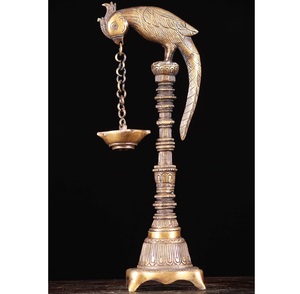 Handcrafted Brass Parrot <b>Oil</b> <b>Lamp</b> Vintage Indian Brass Deepak Traditional Hanging Diya with Parrot Design For Temple Decore - Product Image 3