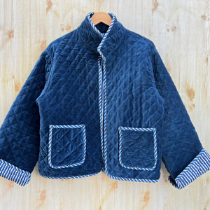 Veste matelassée indienne faite à la main en velours de coton de première qualité unisexe col montant manteau d'hiver bouton décoration nouvelle Collection réversible - Product Image 1