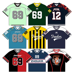 Camiseta de fútbol Retro de malla de poliéster de alta calidad personalizada 2025, camiseta cuadrada de gran tamaño, ropa informal recortada, camiseta de fútbol americano - Product Image 5