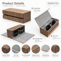 Étui à lunettes pliable magnétique fait main en cuir PU de qualité supérieure avec plumes bleues, boîte à lunettes semi-rigide, logo personnalisé, vente en gros