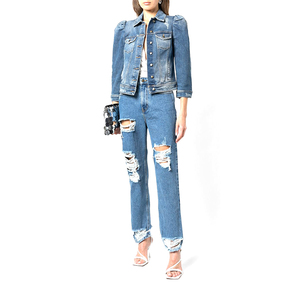 Chaqueta vaquera para mujer, chaqueta vaquera con cuello de primavera y otoño, chaquetas azul claro para mujer, alta calidad para mujer - Product Image 2