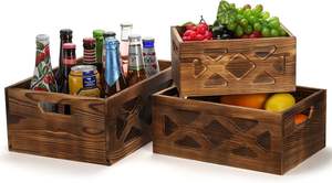 3 Pack <b>Wooden</b> Nesting Storage Crates with Handles Rustic Multipurpose Organizer Set - Product Image 4