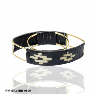 Handcrafted Brass Caged Bangle with Woven Black <b>Leather</b> Inlay Boho Ethnic Statement Cuff <b>Bracelet</b> <b>for</b> <b>Women</b> - Product Image 5