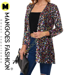Chaqueta Elegante de Lentejuelas de Algodón para Mujer, Chaqueta Abierta de Manga Larga Transpirable para Fiestas, Multicolor - Product Image 5