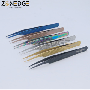 Pince à cils en acier inoxydable de la meilleure qualité avec pointe en fibre Outils professionnels d'extension de cils - Product Image 1