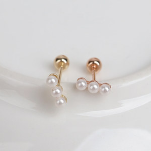 Orecchini romantici da donna alla moda in oro 14k Fine per feste con perline in oro giallo Piercing gioielli regalo all'ingrosso K-gioielli - Product Image 2