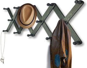 Expandable Wooden Coat <b>Rack</b> Hanger Accordion Wall Mounted Pine Wood Hooks Handmade Vintage Expanding for Hats Bags & Rooms - Product Image 2