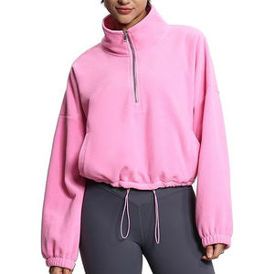 Suéter suave en blanco para mujer Sudadera con media cremallera Pullover Cuello redondo en blanco Crop Top Sudadera - Product Image 6