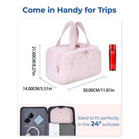 Sac de maquillage multi-couches en polyester, grande capacité, portable, sac de rangement pour articles de toilette, double ouverture large, sac de voyage moelleux, vente flash