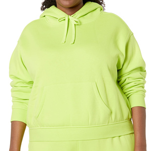 Sweat à capuche à poche kangourou thermique d'hiver surdimensionné pour femme avec logo avant de couleur unie à épaules tombantes-taille USA - Product Image 4