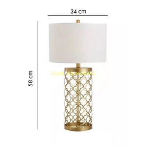 Golden Geometric Faceted <b>Table</b> Lamp With White And <b>Gold</b> Fabric Shade Modern <b>Bedside</b> Nightstand Light For Bedroom And Office - Product Image 4