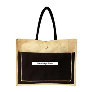 Vente en gros de grand sac fourre-tout en toile de jute recyclée naturelle réutilisable sac fourre-tout en jute personnalisable et écologique sac à provisions avec logos - Product Image 6