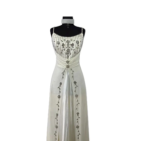 Elegante Casual de longitud completa sin mangas de cuello recto lentejuelas con cuentas de cristal fiesta cóctel vestido de noche patrón de tela de malla polivinílica - Product Image 3