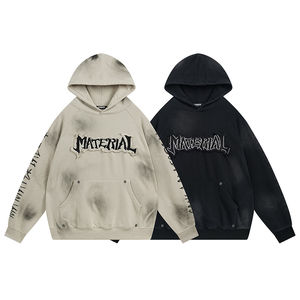 Otoño Invierno Hombres de alta calidad Heavy Hoodie Wasteland Style American Washed Solid Pattern Digital Plain Dyed Techniques - Product Image 5