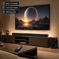 Barre de son 2.1 canaux 160W avec caisson de basses passif de 5,5 pouces, 5 haut-parleurs, basses profondes, système audio TV, ARC, optique, USB, AUX, télécommande