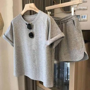 Casual Vintage Women's Custom Logo Canvas Sweat Suit 2 Piece Shorts <b>Set</b> Sportswear 100% Cotton - Product Image 4