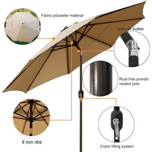 Parasol de terrasse moderne en aluminium YOHO OUTDOOR 9' avec 8 baleines robustes et manivelle inclinable à bouton-poussoir - Product Image 2