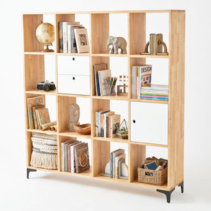 Étagère à livres en bois de caoutchouc avec tiroirs pour salon KS68163 - Product Image 1