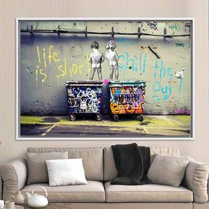 Life is Short Canvas Print | Banksy Inspired Chill Artwork,WHITE <b>FRAMED</b> CANVAS - Product Image 1