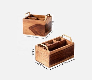 Juego de 2 soportes para cucharas de madera de acacia cortados a mano con mango dorado Soportes y estantes de almacenamiento de vajilla Fabricante Mayorista Exportador - Product Image 5