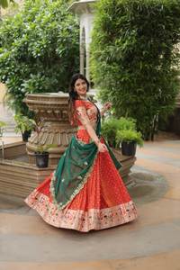 <b>Top</b> Quality Ladies Party wear Jacquard <b>Lehenga</b> Choli with Russian Silk Embroidered Dupatta Available for Sale from India - Product Image 3