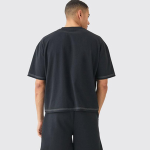 Conjunto de camiseta y pantalón corto con estampado de puntadas en contraste boxy de gran tamaño para hombre, conjunto de camisetas de manga corta de verano y pantalones cortos a juego - Product Image 6