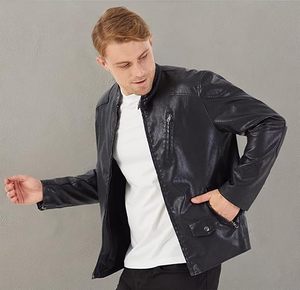 Veste en cuir de vache décontractée pour homme, automne-hiver, col montant, fermeture éclair, logo sur le devant, haute qualité, écologique, respirante - Product Image 6