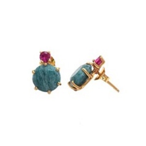 Amazonite & Pink CZ-pendientes de plata de ley 925 con gema redonda, novedad - Product Image 1