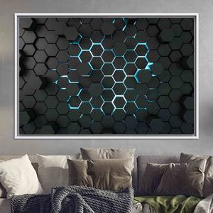 Obra de arte impresa en lienzo con decoración hexagonal negra para loft, elegancia moderna, lienzo con marco blanco - Product Image 1