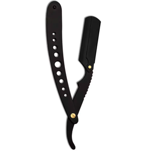 ANAAIF, maquinilla de afeitar alemana de acero inoxidable con borde recto de alta calidad, recubierta de Color negro para depilación corporal, incluye cuero - Product Image 6