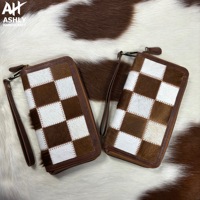 Dompet genggam kulit sapi untuk wanita, dompet Boho gaya Barat tali pendek ritsleting kualitas tinggi, dompet genggam kulit sapi untuk wanita