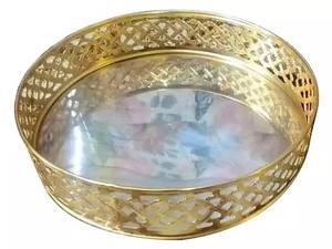 Bandeja de servicio redonda dorada con acabado de gama alta Bandeja de desayuno de metal decorativa de mármol ecológica - Product Image 3