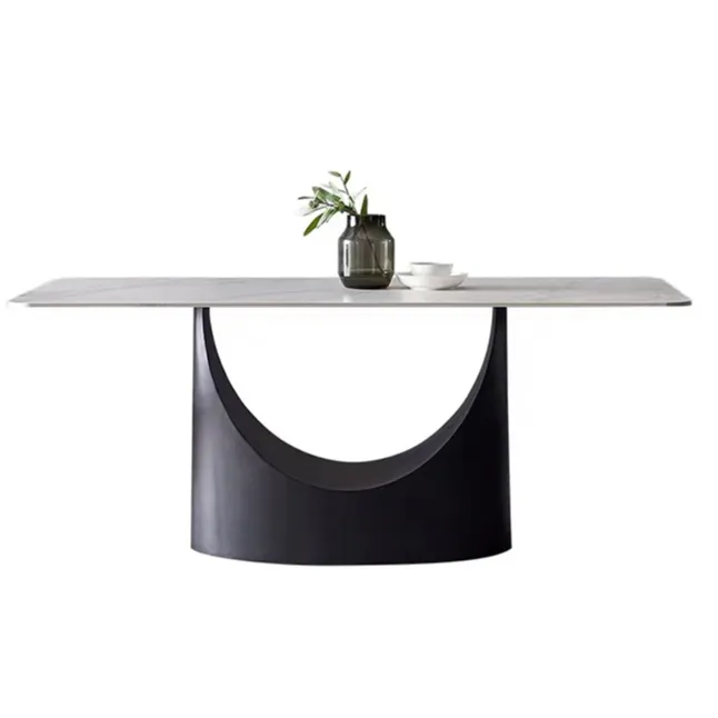 Yemek odası mermer sinterlenmiş taş üst çelik Metal bacak taban dikdörtgen Modern yemek masası